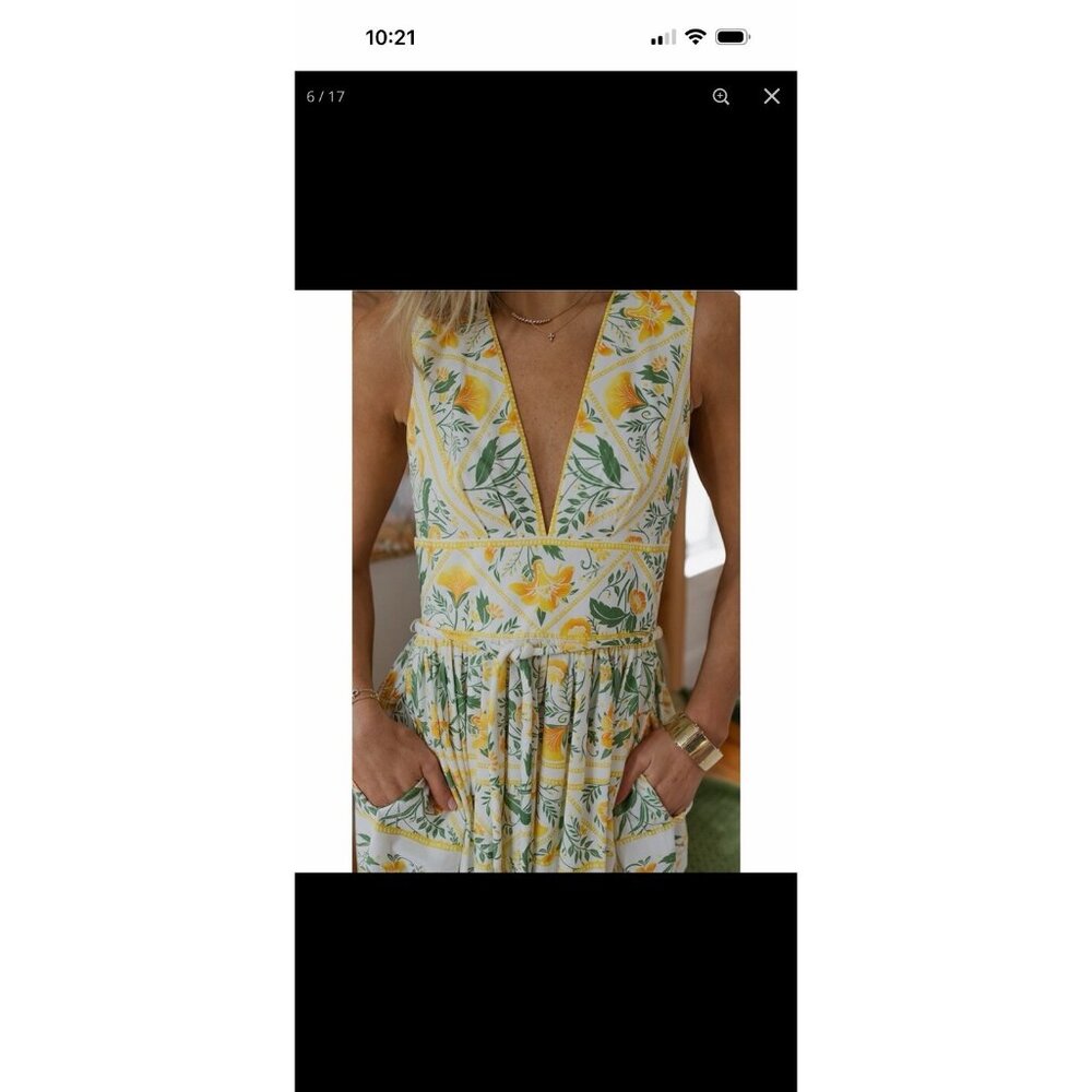 Antonio Melani X Style By Simkins Size 10 Hannah Green Yellow Floral Maxi Dress - Picture 6 of 16